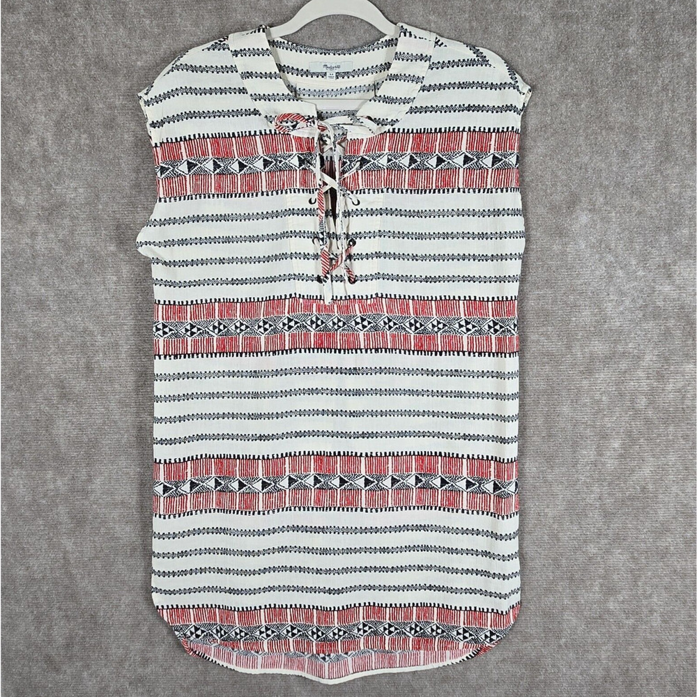 Madewell Cover Up Womens XSmall Catarina‎ Totem Stripe Aztec Beach Tunic Lace Up